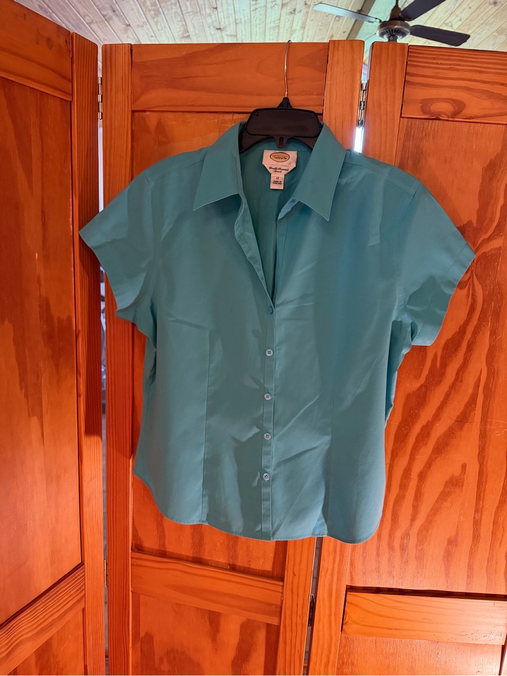 Y2K Talbots Teal Short-Sleeve Button-Front Blouse|Sz 12